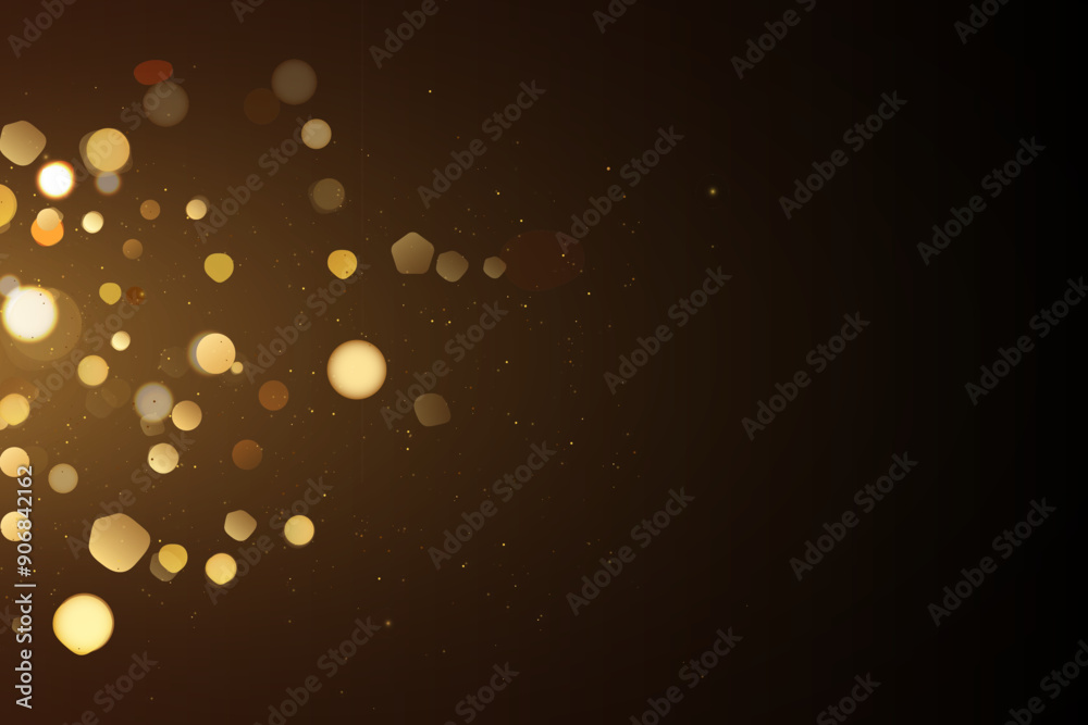 Wall mural golden glitter bokeh on black background. holiday and celebration concept.