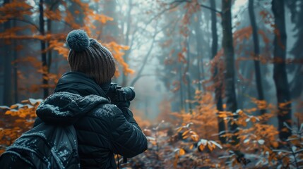 Capturing autumn colors during a misty forest walk