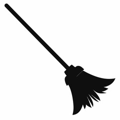 illustration of a broom, broom vector illustration, Halloween broom vector art, broom silhouette, Halloween vector icon, eps