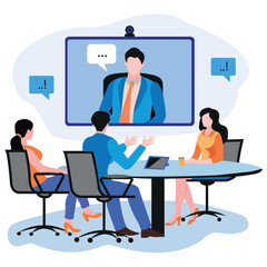 Video call and conference vector illustration with young multinational people online, smartphone screens. Virtual meeting and internet teamwork concept. Video call vector banner with diverse students