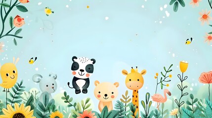 Fototapeta premium Colorful Whimsical Animal Frame for Children s and Designs