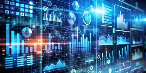 Digital Dashboard with Data Visualizations, Data Analytics , Business Intelligence , Technology, Charts