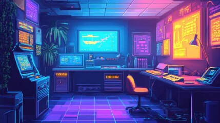 Fototapeta na wymiar Vibrant pixel art background with a retro-inspired digital theme, capturing nostalgic aesthetics