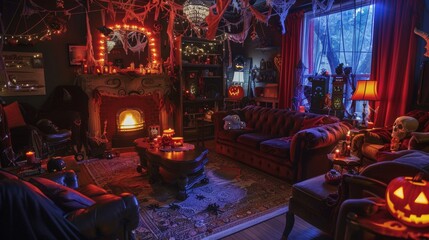 Naklejka premium inside a halloween decoration at night