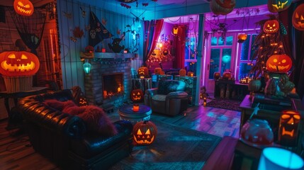 Naklejka premium inside a halloween decoration at night