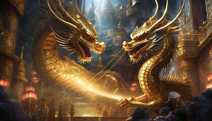 Obraz premium chinese dragon statue on the wall