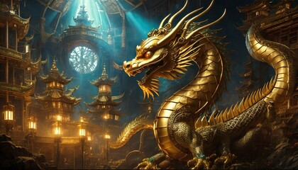 Obraz premium chinese dragon statue on the wall