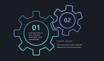 Modern infographics with elements in the form of gears that symbolize the process of an idea or strategy in business. The elements are interconnected, creating a sense of network and support.