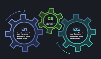 Modern infographics with elements in the form of gears that symbolize the process of an idea or strategy in business. The elements are interconnected, creating a sense of network and support.