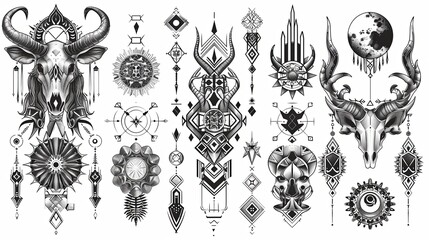 tattoo art line, illustrated in illustrator, perfect generation without design errors, pure white and clean background, A geometric and realistic style tattoo, featuring a combination of mythological.