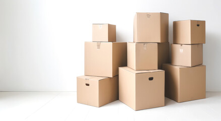 Obraz premium stacks of cardboard boxes on a white background