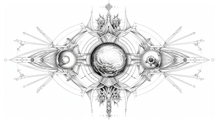 tattoo art line, illustrated in illustrator, perfect generation without design errors, pure white and clean background, A geometric and realistic style tattoo, featuring a combination of mythological.