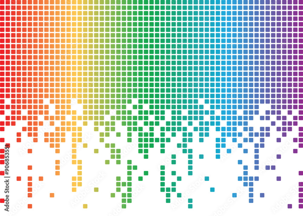 Wall mural a background texture of rainbow color digital pixels dripping on a white background
