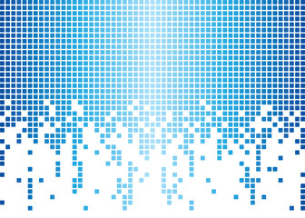 A background texture of blue color digital pixels dripping on a white background