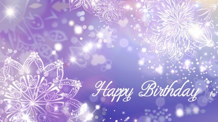 A colorful birthday greeting features elegant floral designs and a sparkling background with the message Happy Birthday.