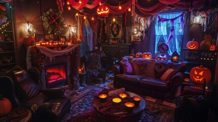 Naklejka premium inside a halloween decoration at night