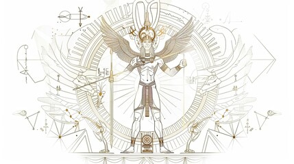 tattoo art line, illustrated in illustrator, perfect generation without design errors, pure white and clean background, A geometric and realistic style tattoo, featuring a combination of mythological.