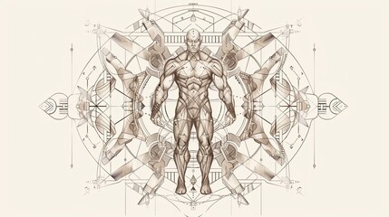 Obraz premium tattoo art line, illustrated in illustrator, perfect generation without design errors, pure white and clean background, A geometric and realistic style tattoo, featuring a combination of mythological.