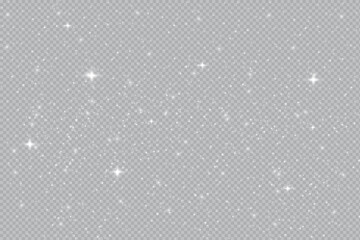 Snow and snowflakes on transparent background. Winter snowfall effect of falling white snow flakes and shining, New Year snowstorm or blizzard realistic backdrop. Christmas or Xmas holidays.