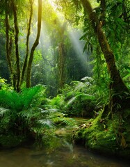 Fototapeta premium Deep tropical jungles of Southeast Asia in august