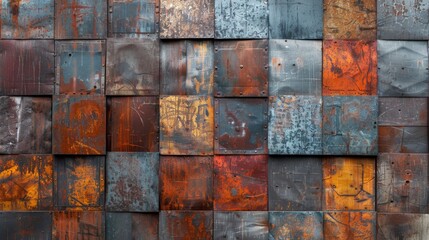 Weathered zinc wall with colorful patina in urban setting