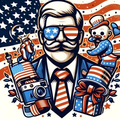 Patriotic Man with American Flag Elements