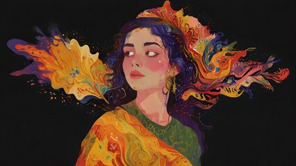 Fototapeta premium woman wearing saree in traditional way water color painting