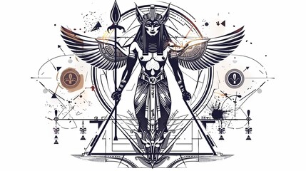 Obraz premium tattoo art line, illustrated in illustrator, perfect generation without design errors, pure white and clean background, A geometric and realistic style tattoo, featuring a combination of mythological.