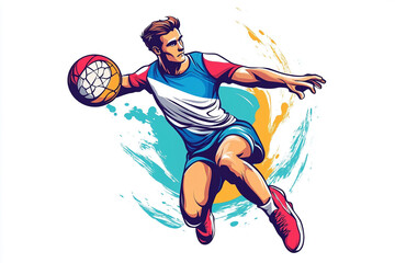 Cartoon dodgeball player with Olympic flag design for T shirt POD print on demand on white background
