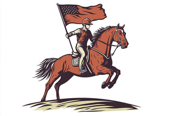 Fototapeta premium Cartoon equestrian rider with Olympic flag design for T shirt POD print on demand on white background