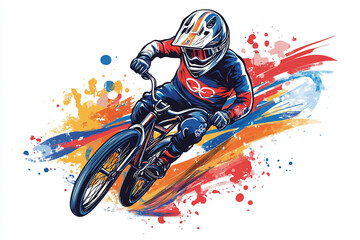 Cartoon fencer with Olympic flag design for T shirt POD print on demand on white background
