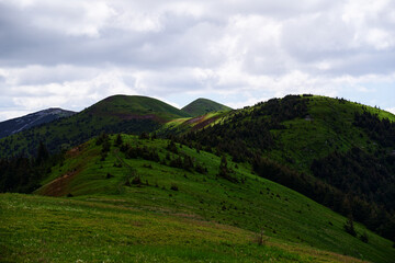 Fototapeta premium Beautiful mountains landscape with green hills. Carpathians, Ukraine.