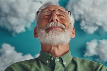 Elderly White Male Immersed in Surreal Museum Art on a Bright Day, Simulating an Imaginative World for Alzheimers Disease Awareness