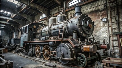 Old Steam Engine in Vintage Workshop