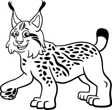 recommend clip art: funny cartoon lynx wild animal character coloring page