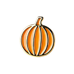 Orange Pumpkin Enamel Pin, a simple and elegant orange pumpkin. The pin features bold orange and gold colors with smooth enamel texture, perfect for autumn and Halloween