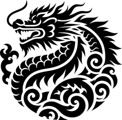 Solid Black Chinese Dragon Icon on White Background for Design and Artwork