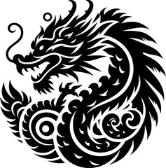 Solid Black Chinese Dragon Icon on White Background for Design and Artwork