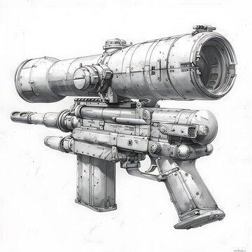 recommend clip art: Futuristic Rifle with Large Scope and Detailed Design