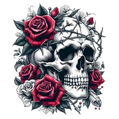 Skull with Roses and Thorns