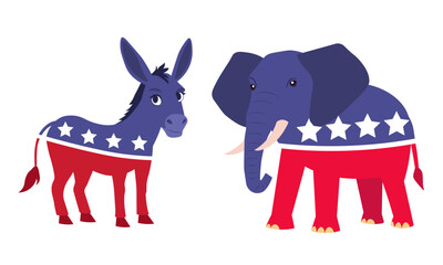 Democratic Donkey republican Elephant cartoon. Vector illustration