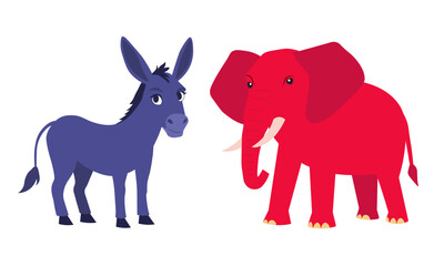 Democratic Donkey republican Elephant cartoon. Vector