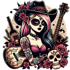 Sugar Skull Guitar Girl