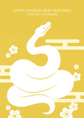 Happy chinese new year of the snake 2025 card with oriental pattern. Elegant zodiac snake card.
