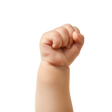 Close-up of a baby&rsquo;s chubby hand making a fist, isolated on a transparent background.