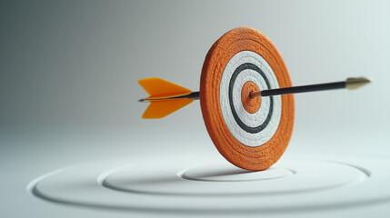 Clean white backdrop with arrow hitting target, symbolizing business success.
