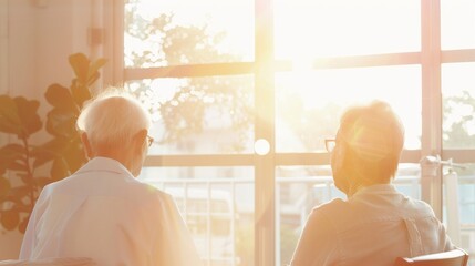 Doctor Consults Elderly Alzheimers Patient and Family in Modern, Well-Lit Clinic, Emphasizing Medical Care and Family Support