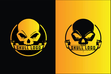 fitness logo template with skull and dumbbells vector illustration	