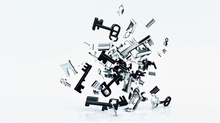 Obraz premium lock and keys falling, floating, or flying concept of investment