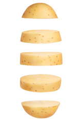 Set. Potato slices and young potatoes on a blank empty background.